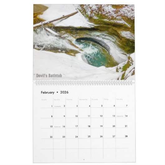 Twee pagina's, groot kalender - Hocking Hills 2016 (Feb 2026)