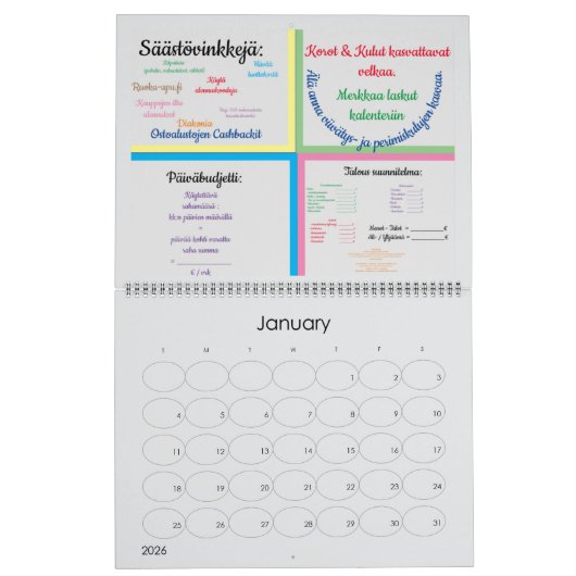 Twee pagina's: LargeCalendar, wit Kalender (Jan 2026)
