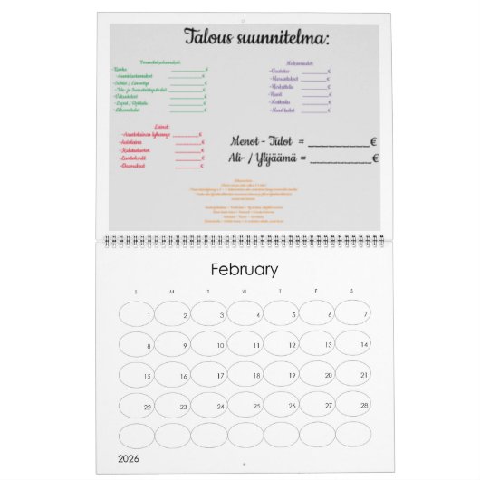Twee pagina's: LargeCalendar, wit Kalender (Feb 2026)