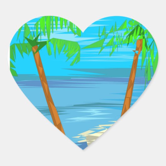 Twee palm Trees Wedding Hearts Hart Sticker (Voorkant)