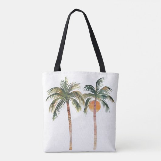 Twee palmbomen en zonsondergang tote bag (Achterkant)