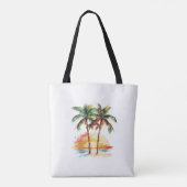 Twee palmbomen en zonsondergang tote bag (Achterkant)