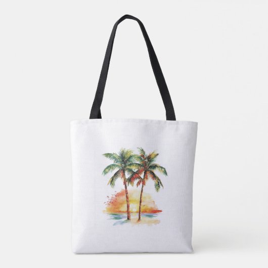 Twee palmbomen en zonsondergang tote bag (Achterkant)