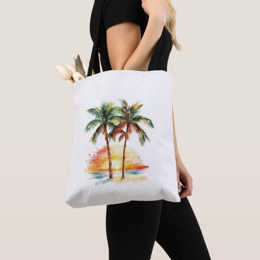 Twee palmbomen en zonsondergang tote bag (Dichtbij)