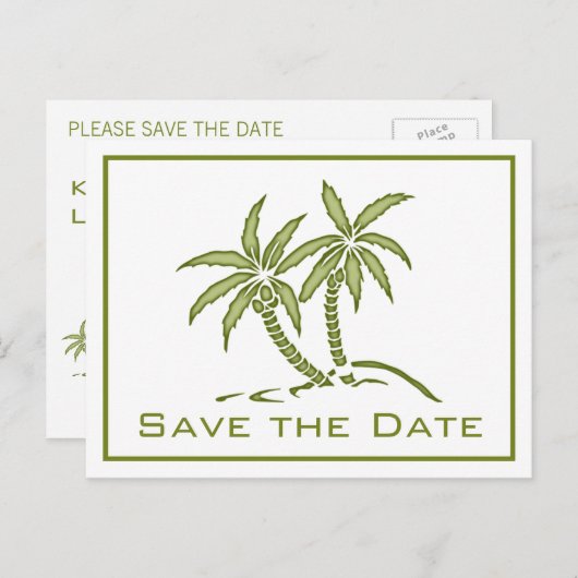 Twee palmen groen tropisch hout opslaan Datum Aankondigingskaart (Voorkant / Achterkant)