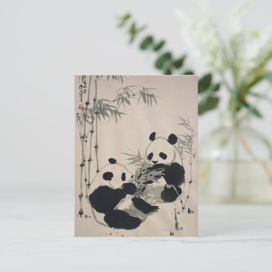 Twee panda's briefkaart (Staand voorkant)