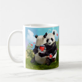 Twee panda's die liefhebben koffiemok