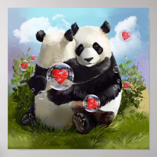Twee panda's die liefhebben poster (Voorkant)