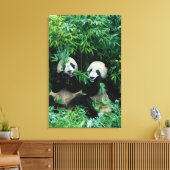 Twee panda's eten samen bamboe, Wolong Canvas Afdruk (Insitu (Woonkamer))