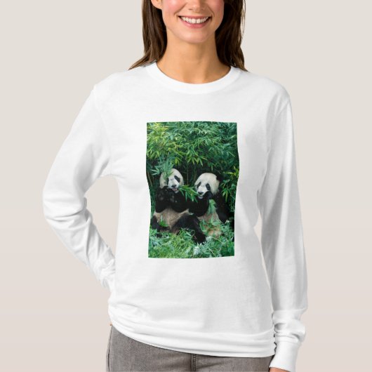 Twee panda's eten samen bamboe, Wolong T-shirt (Voorkant)