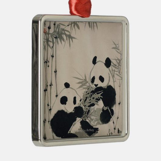 Twee Pandas Metalen Ornament (Rechts)