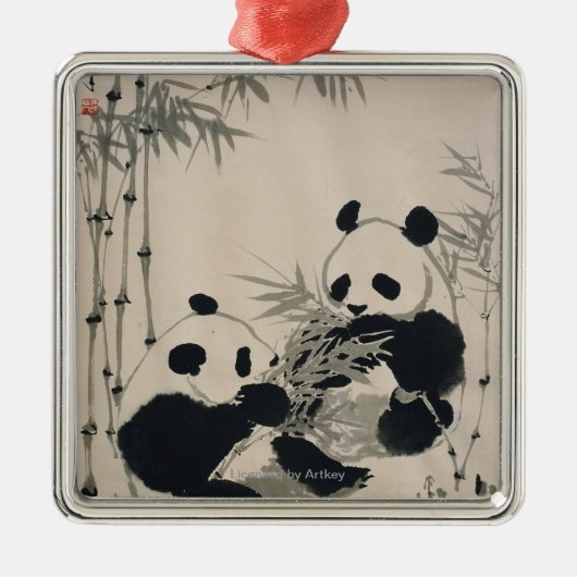 Twee Pandas Metalen Ornament (Voorkant)