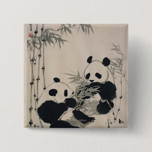 Twee Pandas Vierkante Button 5,1 Cm (Voorkant)