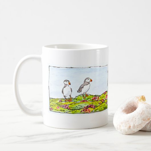 Twee papegaaiduikers koffiemok (Met donut)