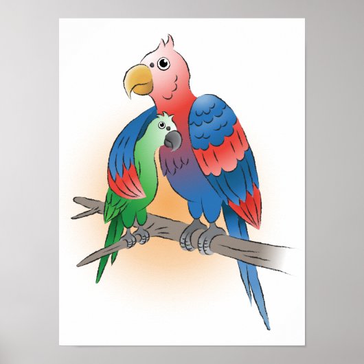 Twee papegaaien Gefeliciteerd moederdag Poster (Voorkant)