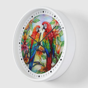 Twee papegaaien Glas in lood klok