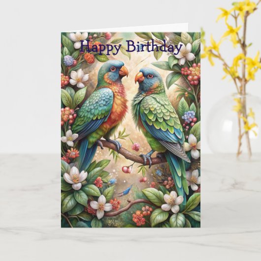 Twee papegaaien kaart (Gele Bloem)