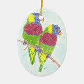 Twee papegaaien | Kerstsieraad voor vogels Keramisch Ornament (Voorkant)