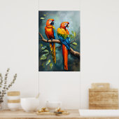Twee papegaaien op een Branch Tree Oil Painting Ar Poster (Keuken)