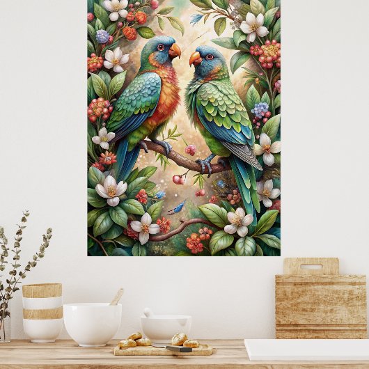 Twee papegaaien poster (Keuken)