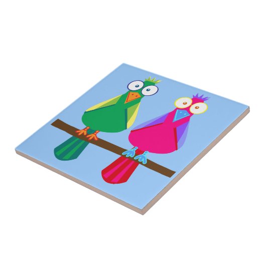 Twee papegaaien tegeltje (Zijkant)