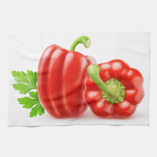 Twee paprika's theedoek (Horizontaal)