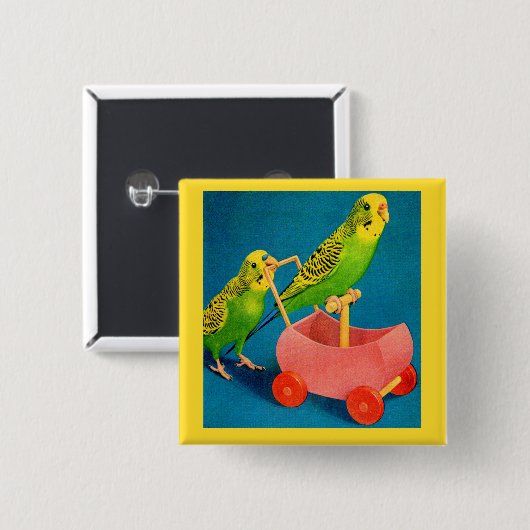 twee paraketten vierkante button 5,1 cm (Voorkant /achterkant)