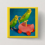 twee paraketten vierkante button 5,1 cm (Voorkant)