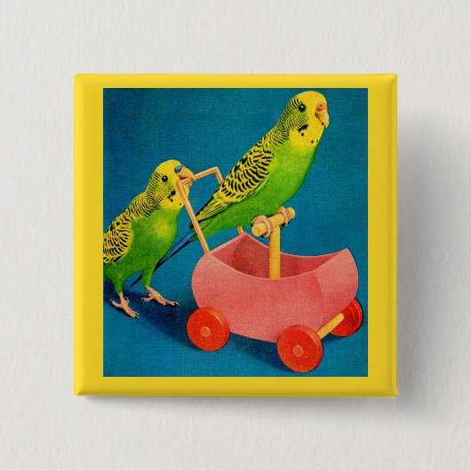 twee paraketten vierkante button 5,1 cm (Voorkant)