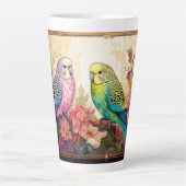 Twee parkieten en bloemen latte mok (Voorkant)