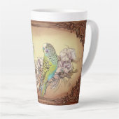 Twee parkieten en bloesems latte mok (Rechterhoek)