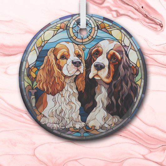 Twee parti kleur spaniels gekleurd glas ornament