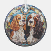 Twee parti kleur spaniels gekleurd glas ornament (Voorkant)