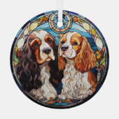 Twee parti kleur spaniels gekleurd glas ornament (Achterkant)