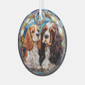 Twee parti kleur spaniels gekleurd glas ornament (Voorkant links)
