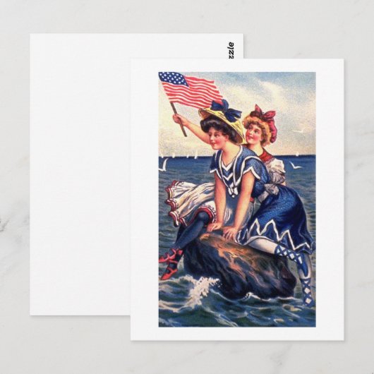 Twee patriottische meisjes briefkaart (Voorkant / Achterkant)