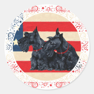 Twee patriottische Schotse terriërs Ronde Sticker