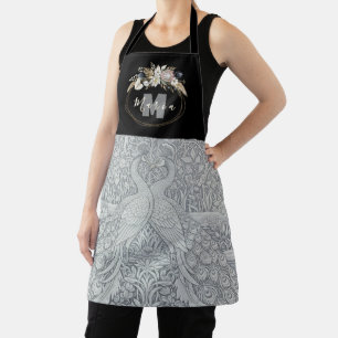 Twee Pauw, Bloemen, Persoonlijk Kunst Monogram Schort
