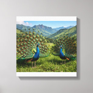 Twee pauwen in Riverston Hills Canvas Afdruk