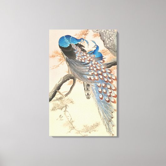 Twee pauwen op boomtak  Japanse kunst Canvas Afdruk (Voorkant)