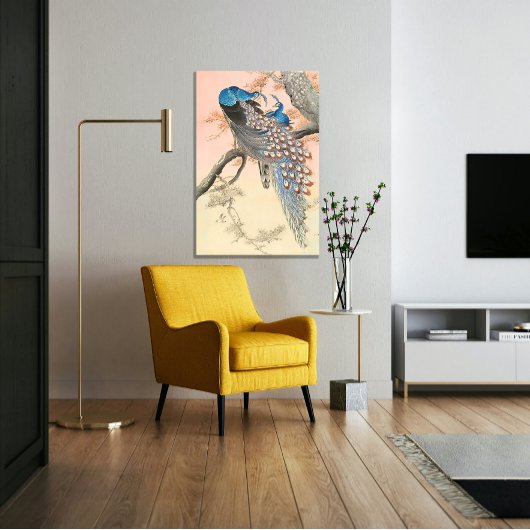 Twee pauwen op boomtak  Japanse kunst Canvas Afdruk