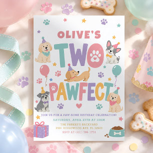 Twee Pawfect Pastel Puppies 2de Verjaardagsfeestje Kaart