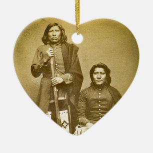Twee Pawnee Scouts 1870s Stereoview Vintage Keramisch Ornament