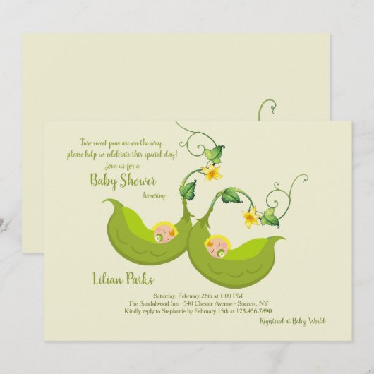 Twee Pea Pods Baby shower Uitnodiging (Voorkant / Achterkant)