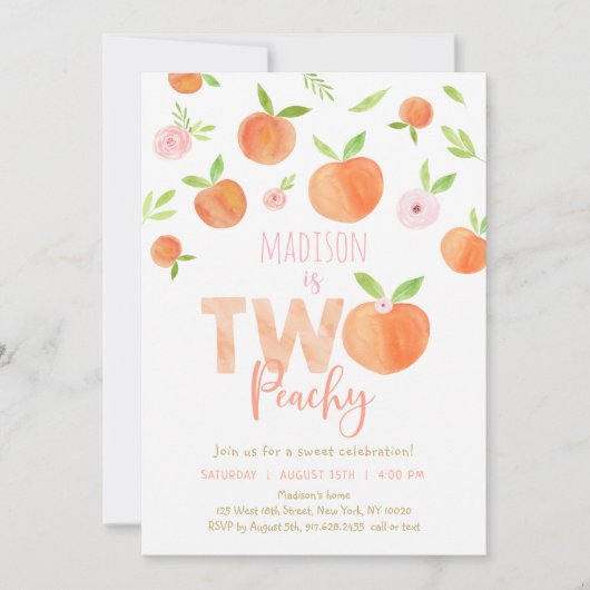 Twee Peach Tweede Verjaardag Kaart (Voorkant)