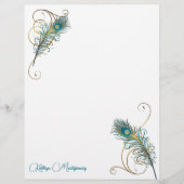 Twee Peacock Feathers en gouden Swirls met Blauwgr (Voorkant)