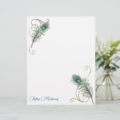 Twee Peacock Feathers en gouden Swirls met Blauwgr (Staand voorkant)