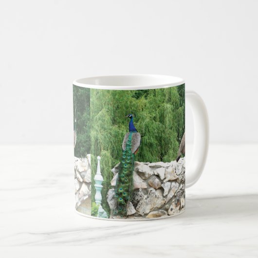 Twee Peacock Tuinfoto Witte Mok (Voorkant rechts)