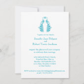 Twee Peafowl blauwgroen witte bruiloft uitnodiging (Achterkant)