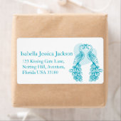 Twee peafowl bruiloft retour antwoord label (Insitu)